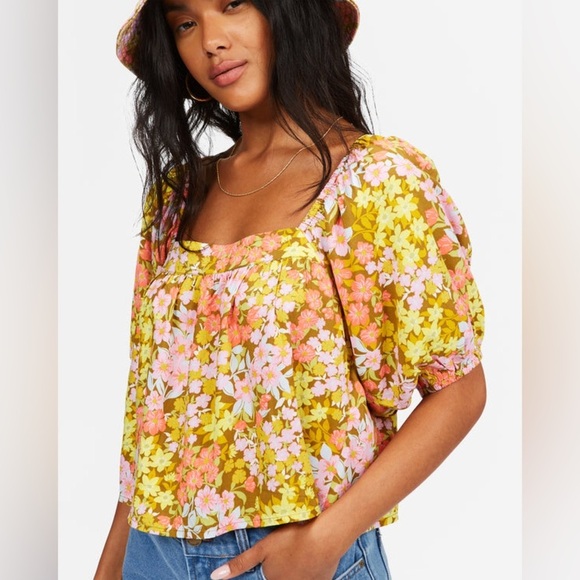 Billabong Womens Beach Daze Puff Sleeve Crop Top - Picture 6 of 12